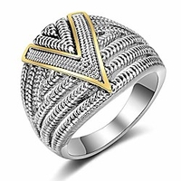silver 2 tone wide statement rings vintage cable wire crossover chunky band rings for women men (silver and gold,  10)
