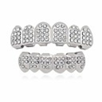 silver 6 teeth grillz hip hop joker diamond top amp; bottom teeth caps grillz set
