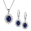 silver blue sapphire drop earrings and necklace princess sappire jewellery