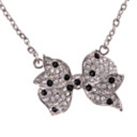 Silver Color Plated Bowknot Shaped Crystal Necklace