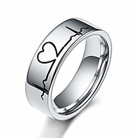 silver color titanium steel heartbeat ecg parttern couple ring for men and women (6mm,  8)