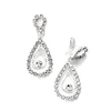silver crystal rhinestone two layer teardrop pear dangle clip earrings