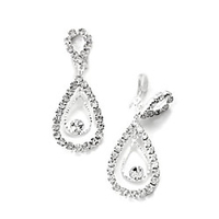 silver crystal rhinestone two layer teardrop pear dangle clip earrings
