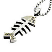 Silver Fish Bones Titanium Steel And Zircon Necklace