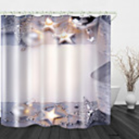 Silver Five-Pointed Star Gift Box Digital Printing Shower Curtain Shower Curtains Hooks Modern Polyester New Design