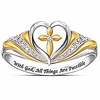 silver gold two tone heart shaped christian cross prayer religious ring (silver gold,  9)