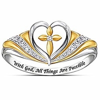 silver gold two tone heart shaped christian cross prayer religious ring (silver gold,  9)