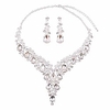 silver gold wedding bridal bridesmaid austrian crystal rhinestone jewelry sets statement choker necklace drop dangle earrings sets for wedding party prom (white crystal)