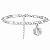silver initial anklets for women, cuban chain ankle bracelets for women initial letter barefoot jewelry (l)