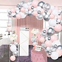 silver pink balloons garland kit,  100pcs white and silver confetti metallic latex balloons arch with 16ft tape strip amp; dot glue for girl baby shower,  birthday party,  wedding,  anniversary
