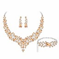 silver plated champagne aaaa cubic zirconia teardrop cluster bib necklace earrings bracelet jewelry set women wedding dress bridal prom