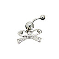 Silver Plated Stainless Steel Rhinestones Bowknot Navel/Ear Piercing