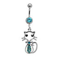 Silver Plated Stainless Steel Rhinestones Cat Navel/Ear Piercing(Assorted Color)
