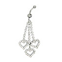 Silver Plated Stainless Steel Rhinestones Heart Navel/Ear Piercing