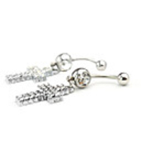 Silver Plated Stainless Steel Zircon Cross Navel/Ear Piercing