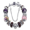 silver tone charm bracelet with purple crystal and murano glass beads snake chain for women amp; girls