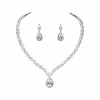 silver/gold plated women cubic zirconia cz marquise teardrop bridal tennis necklace and drop earring set for wedding brides (silver)