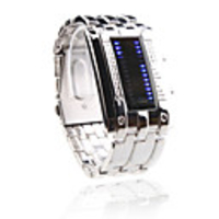 Silvery Band Double Row Arrayed Elegant Blue LED Wrist Watch