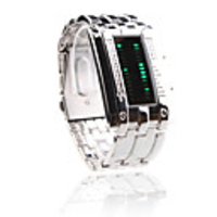 Silvery Band Double Row Arrayed Natural Green LED Wrist Watch
