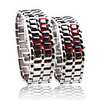 Silvery Metal Strip Digital Lava Style Iron Sport Couple Red LED Faceless Wrist Watch