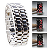 Silvery Metal Strip Digital Lava Style Iron Sport Womens Red LED Faceless Wrist Watch