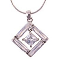 Silvery Square Shaped Crystal Necklace