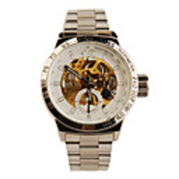 Silvery Tone Mechanical Self-winding Luminous Wristwatch White
