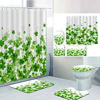 Simple Clover On White Digital Printing Four-piece Set Shower Curtains and Hooks Modern Polyester Machine Made Waterproof Bathroom