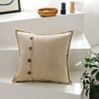 Simple Cotton And Linen Style Plain Pillow Case Cover Button Decoration Solid Color Pillow Case Cover Living Room Bedroom Sofa Cushion Cover