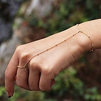 simple finger ring bracelet chain beads bracelets chain hand bracelets jewelry for women and girls (gold)