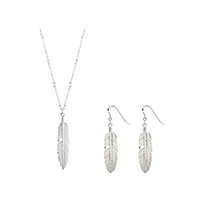 simple long leaf feather necklace earring set chic sweater chain statement jewelry for women silver gold leaf chocker (silver)