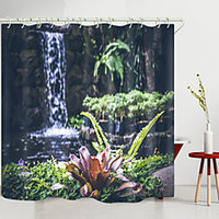 Simple Small Waterfall Grass Digital Printing Shower Curtain Shower Curtains Hooks Modern Polyester New Design