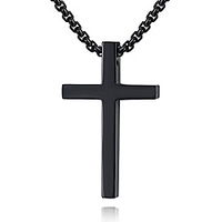 simple stainless steel cross pendant chain necklace for men women,  20-22 inches link chain (black:1.20.7