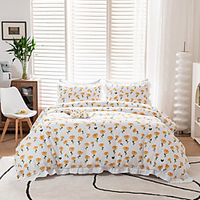 SimpleOpulence Washed Linen Cotton flowersBlend Duvet Cover Set, Solid Color with White Lace Ruffle Edge Flax Bedding miniinthebox