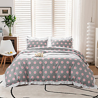 SimpleOpulence Washed Linen Cotton Blend Duvet Cover Set, Solid Color with White Lace Ruffle Edge Flax Bedding miniinthebox