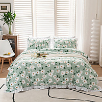 SimpleOpulence Washed Linen Cotton Blend Duvet Cover Set, Solid Color with White Lace Ruffle Edge Flax Bedding miniinthebox