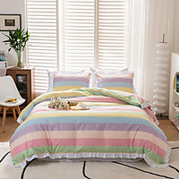 SimpleOpulence Washed Linen Cotton Rainbow style Blend Duvet Cover Set, Solid Color with White Lace Ruffle Edge Flax Bedding miniinthebox
