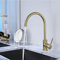 Single Handle One Hole Brushed Gold Standard Spout / Tall / ­High Arc Centerset Contemporary Kitchen Taps