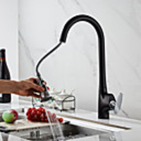 Single Handle One Hole Chrome Black Finishes Pull-out /Pull-down Sprayer Mount Outside Contemporary Kitchen Taps