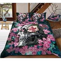 Skull Flower Duvet Cover Set Quilt Bedding Sets Comforter Cover, Queen/King Size/Twin/Single(Include 1 Duvet Cover,  1 Or 2 Pillowcases Shams), 3D Digktal Print miniinthebox