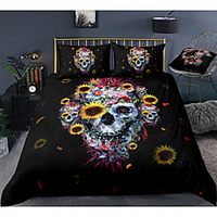 Skull Print 3-Piece Duvet Cover Set Hotel Bedding Sets Comforter Cover with Soft Lightweight Microfiber,  Include 1 Duvet Cover,  2 Pillowcases for Double/Queen/King(1 Pillowcase for Twin/Single)
