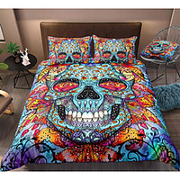 Skull Print 3-Piece Duvet Cover Set Hotel Bedding Sets Comforter Cover with Soft Lightweight Microfiber,  Include 1 Duvet Cover,  2 Pillowcases for Double/Queen/King(1 Pillowcase for Twin/Single)