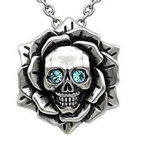 skull rose birthstone necklace with swarovski crystal 17 - 19 adjustable chain (12-december – greenish blue)