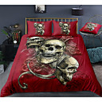 Skull Series Red Color 3-Piece Duvet Cover Set Hotel Bedding Sets Comforter Cover with Soft Lightweight Microfiber For Room Decoration(Include 1 Duvet Cover and 1or 2 Pillowcases)