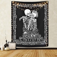 Skull Tapestry Kissing Lover Black and White Tarot Skeleton Flower Tapestry Wall Hanging Beach Blanket Romantic Bedroom Dorm Home Decor miniinthebox
