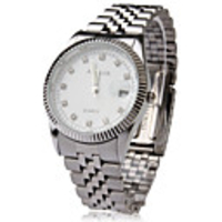Sliver Dial Stainless Steel Unisex Quartz Wrist Watch - Large