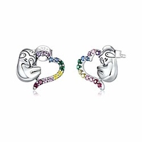 sloth earring studs sterling silver 925 cute animal stud earrings with heart colorful cz hypoallergenic earrings sloth gifts for teen girls women