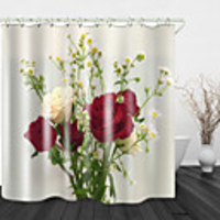 Small Chrysanthemum Red And White Rose Digital Printing Shower Curtain English Green Leaf Digital Printing Shower Curtain Shower Curtains amp; Hooks Modern Polyester New Design