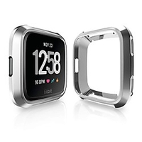 Smartwatch Screen Protector with Case for Fitbit Versa Case TPU Protective Case Fashion Color Frame Shock Resistant Proof and Shatter-Resistant Cover Protector Shell for Fitbit Versa Smart Watch Silver miniinthebox