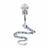 snake belly button ring blue cz crystal surgical stainless steel navel rings 14g belly piercing body jewelry